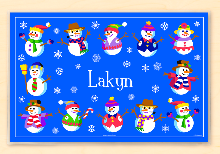 12 Happy Snowmen Personalized Placemat 18" x 12" with Alphabet