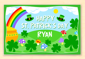 St Patrick's Day Personalized Placemat 18" x 12" with Alphabet Shamrocks Pot of Gold