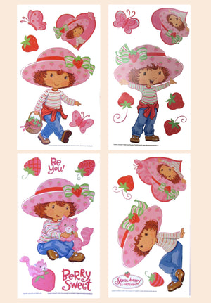 Vintage NEW 2003 Strawberry Shortcake Jumbo Stick-Ups Wall Decals Stickers - Set of 4 Sheets Peel & Stick Berry Sweet with Strawberries and Pink Butterflies