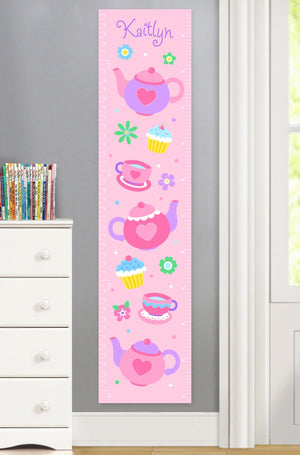 Pink Tea Party Personalized Canvas Growth Chart