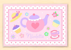 Tea Party Cupcakes Teapot Pink Personalized Placemat 18" x 12" with Alphabet