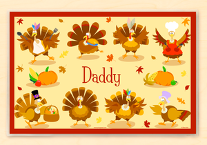 Thanksgiving Silly Turkeys Personalized Placemat 18" x 12" with Alphabet