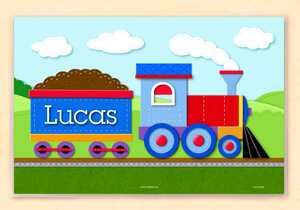 Train Locomotive Personalized Placemat 18" x 12" with Alphabet - Custom Made in USA