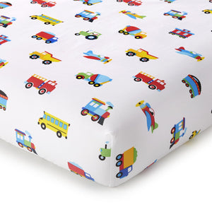 Trains Planes Trucks Cotton Fitted Baby Crib Sheets 2-Pack