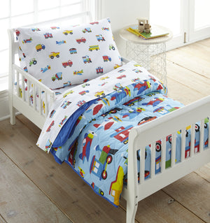 Blue Trains Planes Trucks Cotton Bed in a Bag Toddler Twin Full Bedding Comforter & Sheet Set