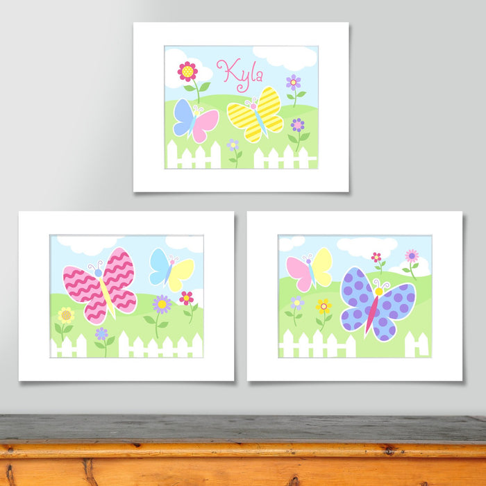 Butterfly Garden Kids Wall Art Prints - Set of 3