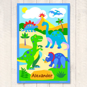 Dinosaurs Personalized Kids Wall Art Print 12" x 18" T-Rex Brontosaur