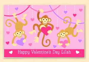 Valentine Monkeys Personalized Placemat 18" x 12" with Alphabet