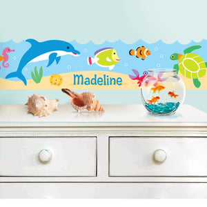 Tropical Ocean Fish & Dolphin Peel & Stick Kids Personalized Wall Border