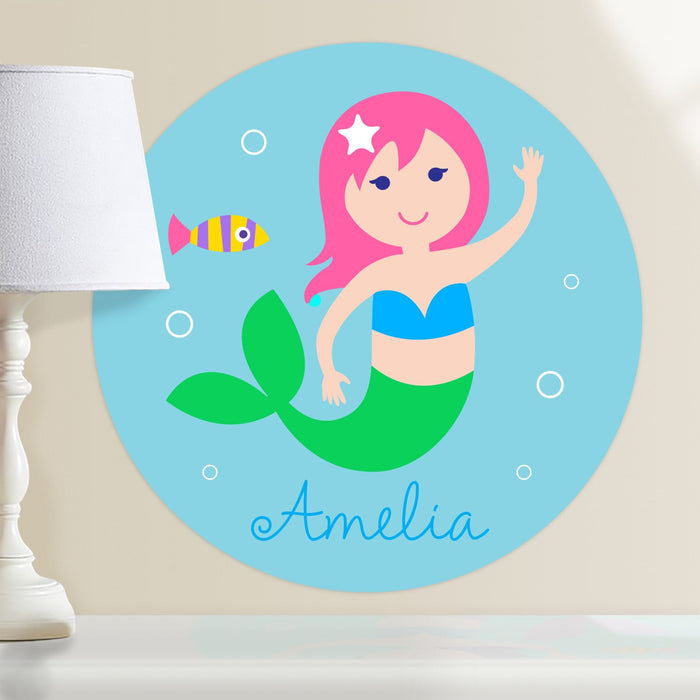 Mermaid Wall Decal 12" Peel & Stick Personalized Sticker White or Ethnic