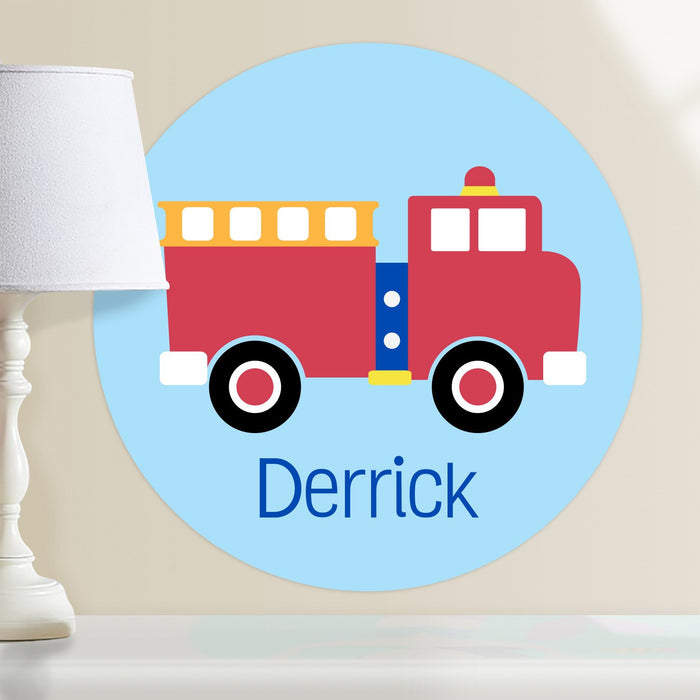 Red Fire Truck Wall Decal 12" Peel & Stick Personalized Sticker