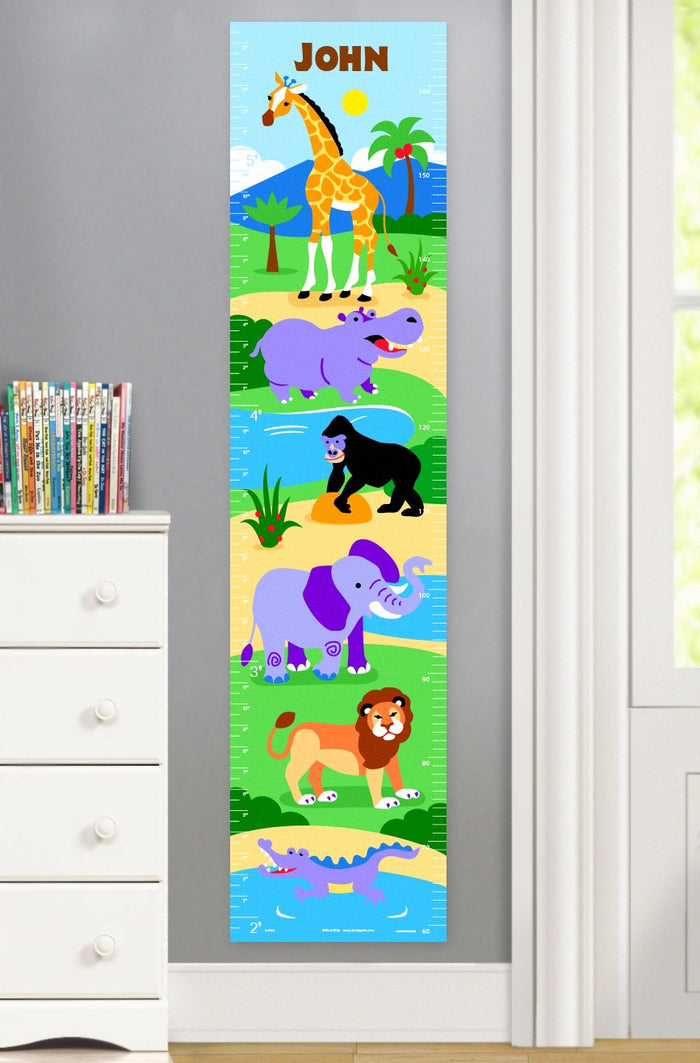 Kids Jungle Safari Wild Animals Personalized Height Growth Chart Self-Adhesive or Canvas