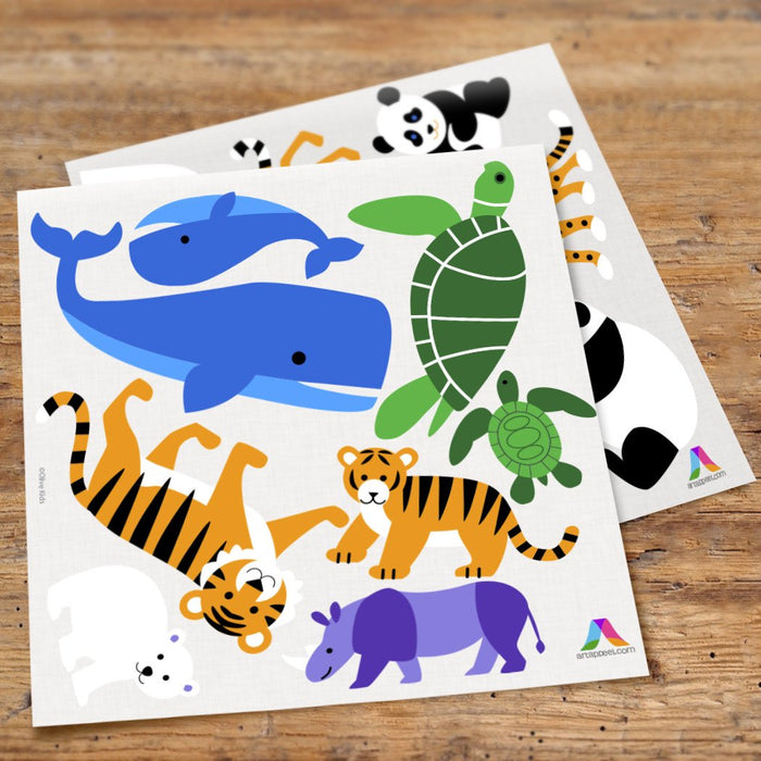Wild Animals Wall Decals Peel and Stick Stickers - Whale Turtle Tiger Panda