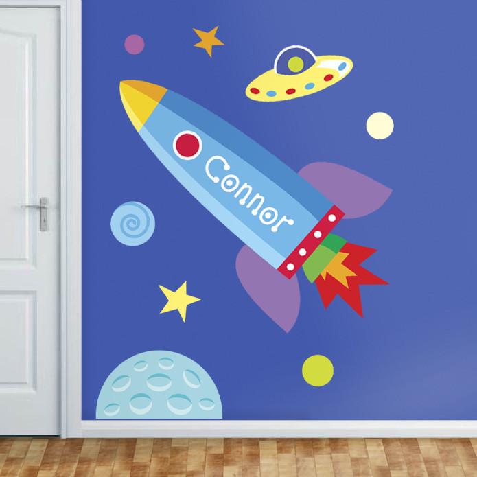 Jumbo 54" Outer Space Rocket Ship Wall Mural Peel & Stick & Personalized
