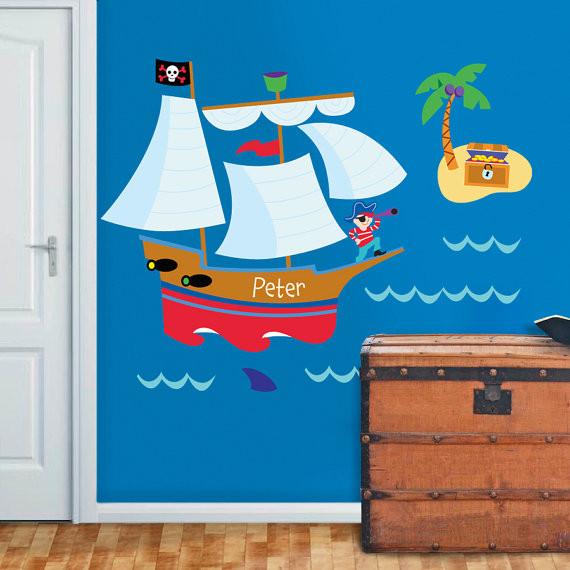 Jumbo 54" Pirate Ship Wall Mural - Pirate Treasure Island Personalized Peel & Stick