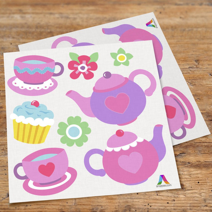 Pink Tea Party Wall Decals Peel & Stick Stickers - Cupcakes & Tea Set