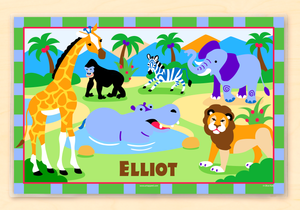 Wild Animals Personalized Placemat 18" x 12" with Alphabet Lion Elephant Giraffe