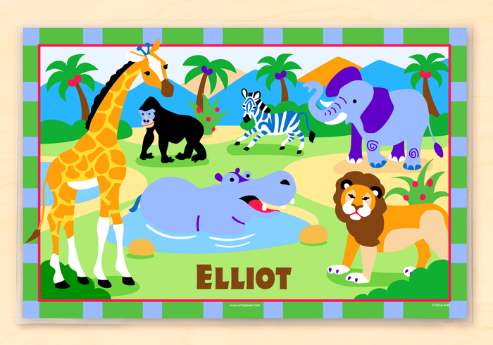 Wild Animals Personalized Placemat 18" x 12" with Alphabet Lion Elephant Giraffe
