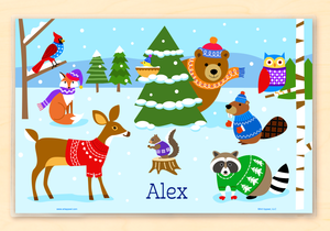 Winter Woodland Animals Personalized Placemat 18" x 12" with Alphabet