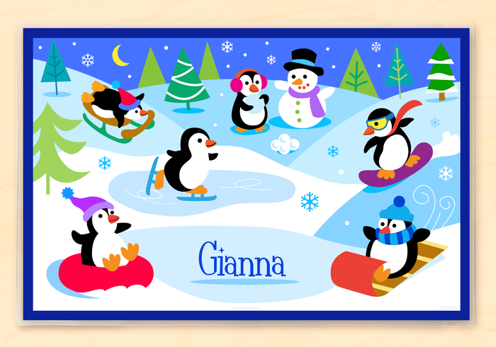 Winter Penguins Personalized Placemat 18" x 12" with Alphabet