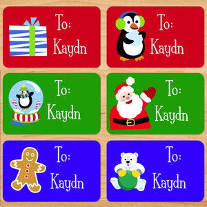 Personalized Classic Christmas Gift Tags From or To Red Green Blue