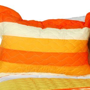 Yellow Orange Striped Teen Bedding Full/Queen Quilt Set Girl or Boy Modern Bedspread
