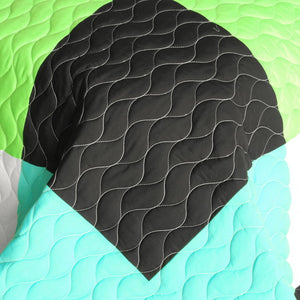 Green Black White Turquoise & Hot Pink Geometric Teen Bedding Full/Queen Quilt Set - Detail
