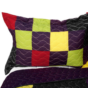 Purple Black Green Red Modern Teen Bedding Full/Queen Quilt Set - Pillow Sham