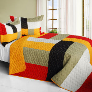 Orange Red Tan Black & White Teen Bedding Full/Queen Quilt Set Geometric Bedspread