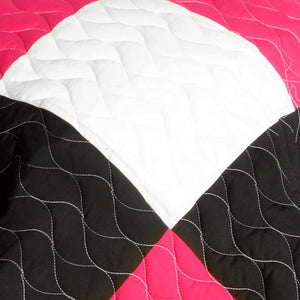 Pink Purple Black White Checkered Teen Bedding Full/Queen Quilt Set - Detail