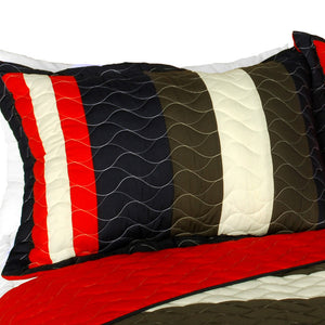 Red Navy Striped Teen Bedding Full/Queen Quilt Set Oversized Bedspread