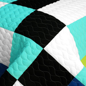 Black White Turquoise Teen Boy Bedding Full/Queen Quilt Set - Detail