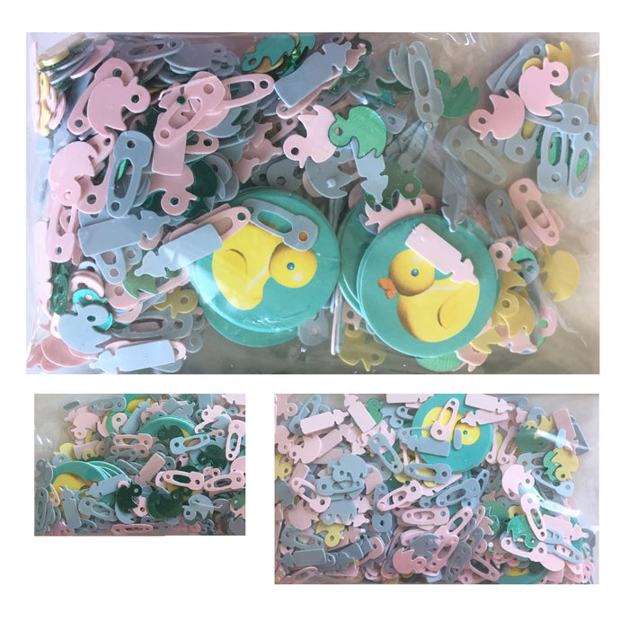 Baby Shower Party Confetti Rubber Ducky Baby Bottles & Pins Pink and Blue