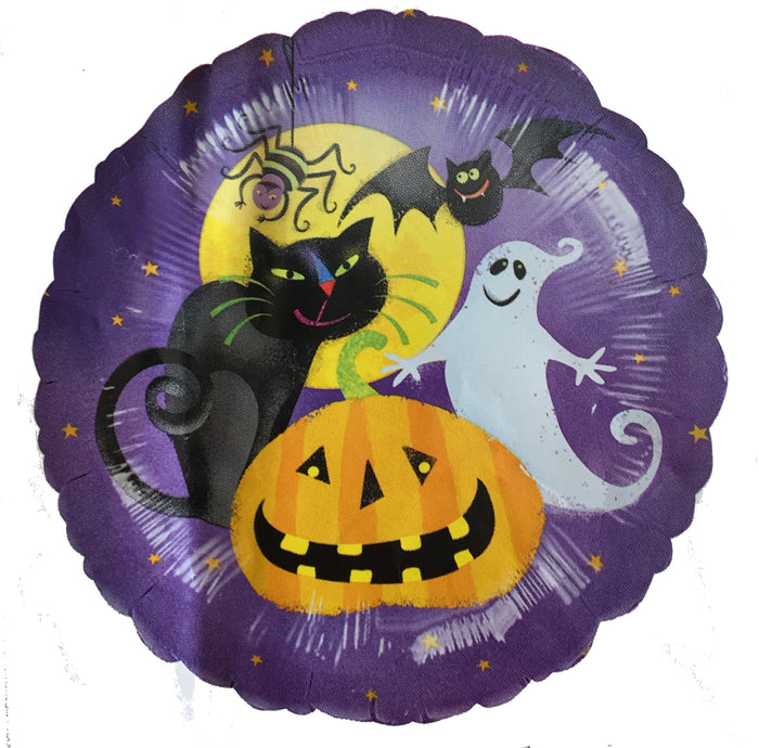 Gruesome Group Pumpkin Cat Ghost Bat Spider Purple Halloween 18" Party Balloon