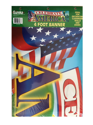Celebrate America School Classroom or Wall Vertical Banner 4 ft 12" x 45" USA Flag Statue of Liberty Bulletin Board