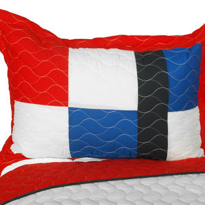 Red Blue White & Black Criss-Cross Teen Boy Bedding Full/Queen Modern Geometric Quilt Set