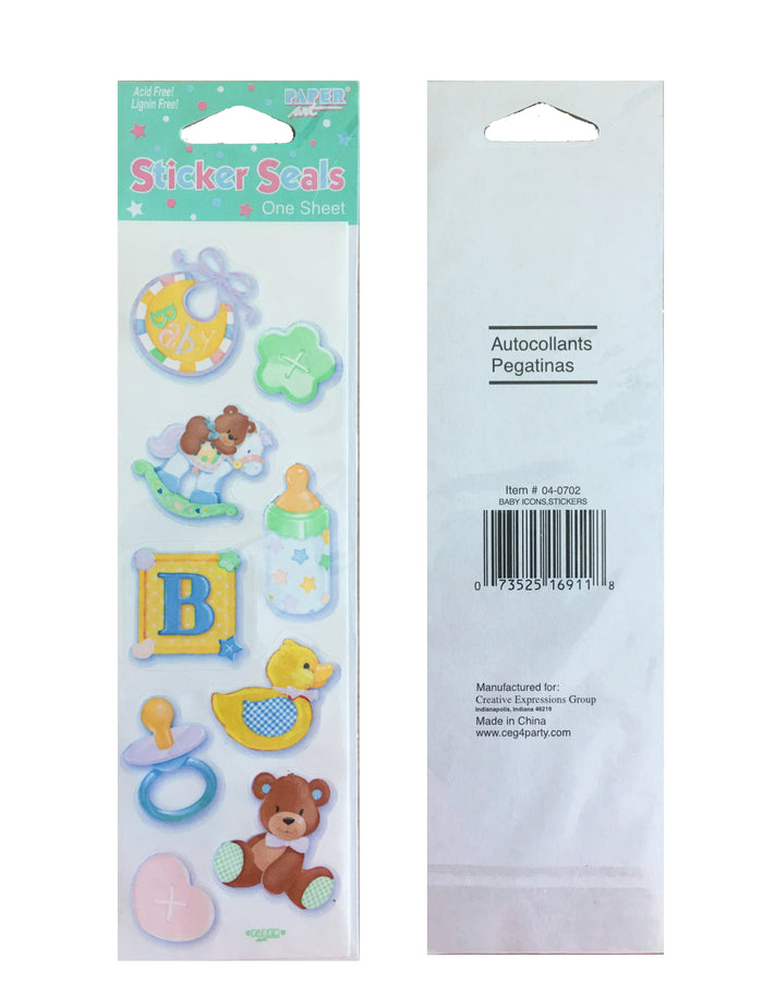 Baby Icons 9 Stickers or Party Seals Baby Shower Scrapbooking