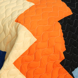 Blue Orange Black & Tan Geometric Teen Bedding Full/Queen Quilt Set - Detail