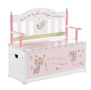 Fairy Wishes Pink White Wooden Bench Seat with Storage Kids Play Furniture