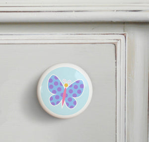 Purple Blue Butterfly Ceramic Drawer Knob