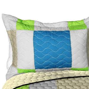 Lime Green Blue Teen Bedding Full/Queen Geometric Quilt Set - Pillow Sham