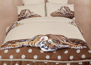 Little Baby Tiger Bedding Twin XL or Queen Duvet Cover Set Brown & Tan Designer Ensemble