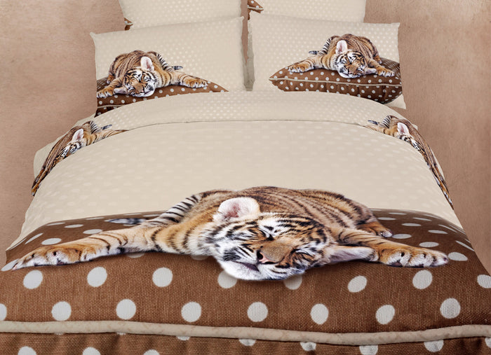 Luxury Cotton Baby Tiger Bedding Twin XL Kids Duvet Cover Set Brown & Tan Designer Ensemble