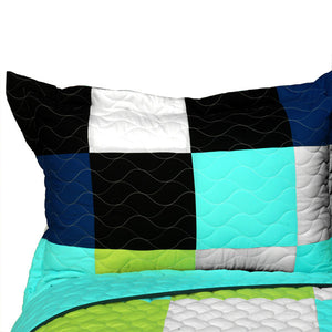 Black White Turquoise Teen Boy Bedding Full/Queen Quilt Set - Pillow Sham