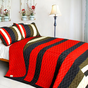 Red Navy Striped Teen Bedding Full/Queen Quilt Set Oversized Bedspread