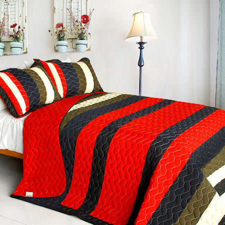 Red Navy Striped Teen Boy Bedding Full/Queen Quilt Set Modern Bedspread