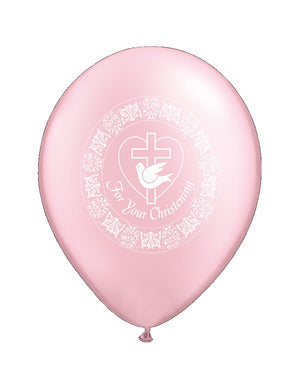 Baby Girl Christening Dove 11" Pearlized Pink Latex Party Balloons - 6 CT