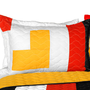 Red Black Yellow & White Teen Bedding Full/Queen Quilt Set Geometric Modern Bedspread
