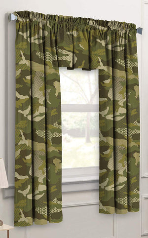 Army Camo Green Camouflage Valance & Curtain Panel Set 63"