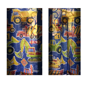 Construction Trucks Equipment Blue Kids Window Curtains - Set of 2 Panels with Ties